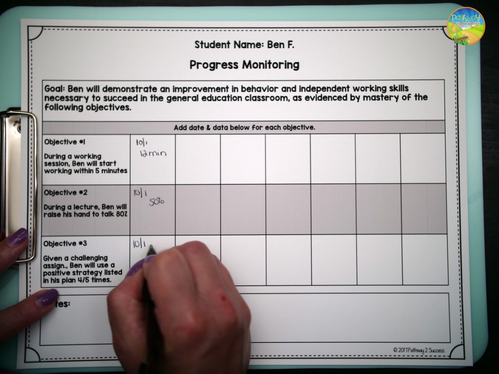 Editable progress monitoring forms to track goals and objectives