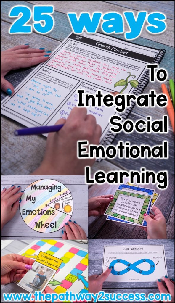 25 ways to integrate social emotional learning in the classroom. SEL activities include lessons, books, journaling, mindfulness, and other curriculum to help kids and teens learn the skills they need for success. Ideas can be applied at the preschool, elementary, middle, and high school levels! #sel #socialemotionallearning #socialskills #pathway2success 25 ways to integrate social emotional learning in the classroom. SEL activities include lessons, books, journaling, mindfulness, and other curriculum to help kids and teens learn the skills they need for success. Ideas can be applied at the preschool, elementary, middle, and high school levels!