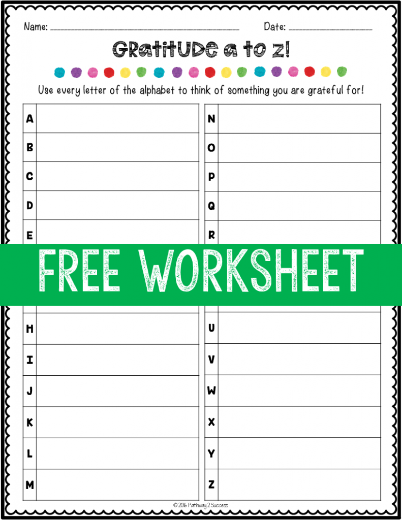 Gratitute A to Z free worksheet