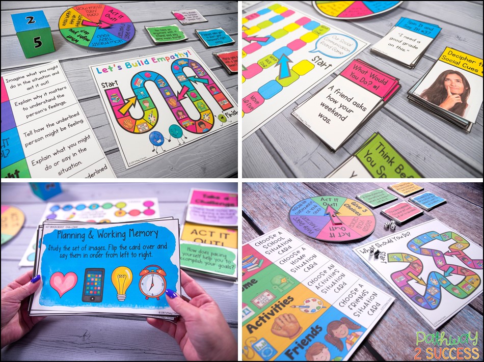 Games to teach social emotional learning skills, including social problem solving, communication, empathy, and more. Games are a fun and interactive way to teach kids and young adults SEL skills! Perfect for small groups, morning meeting, or break time. #socialskills #socialemotionallearning #pathway2success