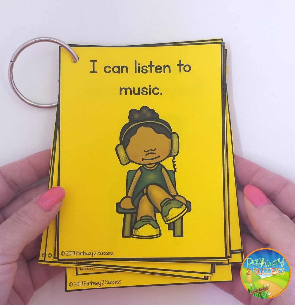 Cards are cut out and put on a ring for students to identify coping strategies to help in times of need.