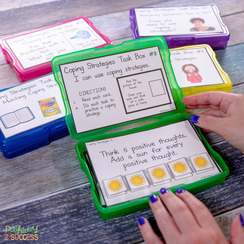 Use these coping strategies task boxes to practice social emotional learning skills in a hands-on and interactive way!