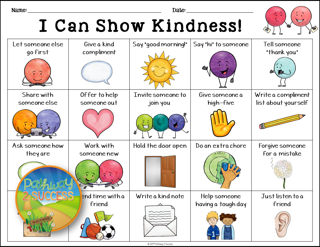 Free Kindness Activity and more to help kids and young adults with social emotional learning skills. #sel #socialemotionallearning #pathway2success