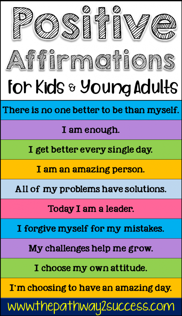 101 positive affirmations for kids and young adults to help boost confidence and promote independence. Whether kids are in preschool, elementary, middle, or high school, all kids can truly benefit from using positive affirmations! #affirmations #positiveaffirmations #positivethinking #pathway2success #specialeducation Positive Affirmations for Kids and Young Adults