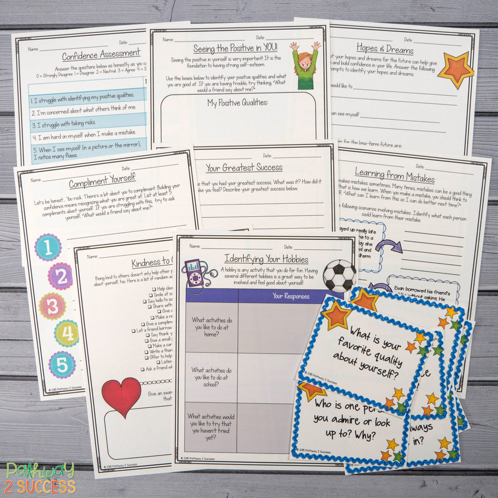 Activities and ideas to help children and young adults boost confidence and self-esteem. By teaching kids to compliment themselves, use positive self-talk, set goals, and celebrate their accomplishments, kids can see that their hard work can pay off! #confidence #kids #teens #pathway2success