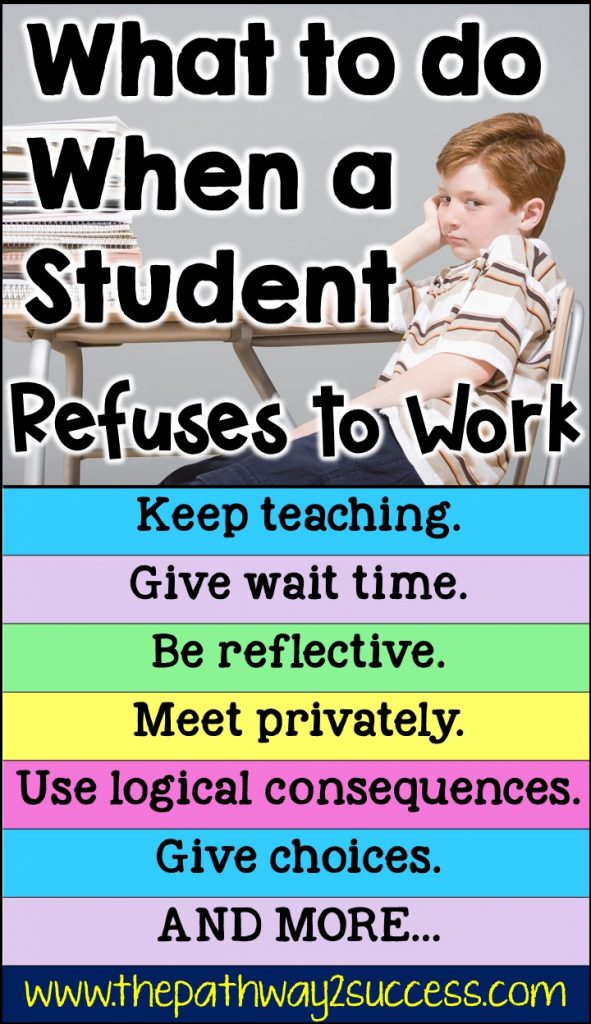 What to do when a student is refusing to work. Strategies and ideas for educators working with elementary, middle, and high school kids who are oppositional and not following directions to complete work. #specialeducation #pathway2success
