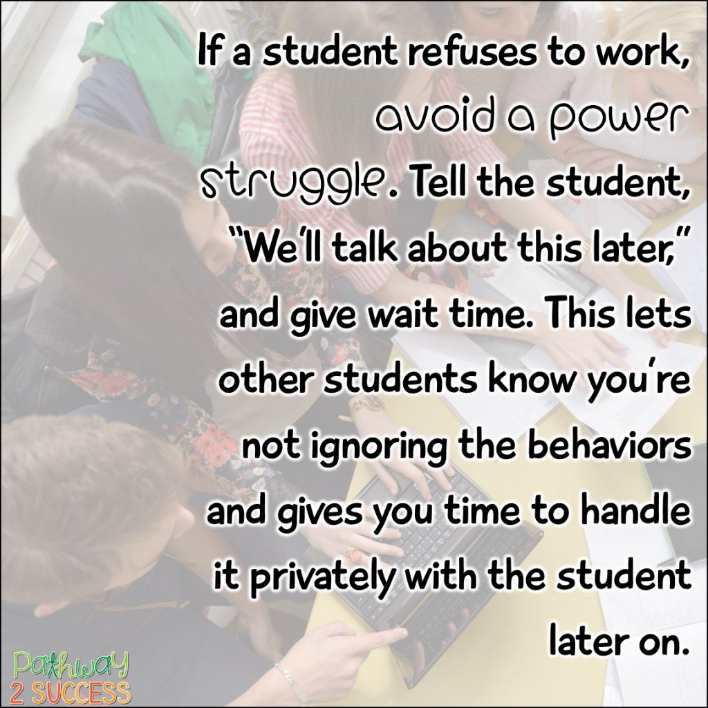 Strategies and ideas for what to do when a student refuses to complete work. Ideas for elementary, middle, and high school teachers to help kids and teens who are oppositional about completing work in class. #specialeducation #pathway2success