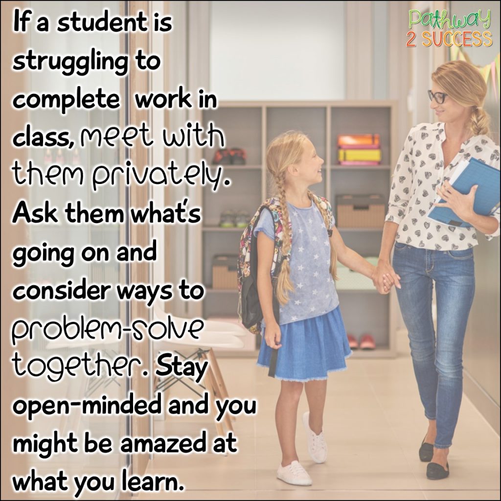 Strategies and ideas for what to do when a student refuses to complete work. Ideas for elementary, middle, and high school teachers to help kids and teens who are oppositional about completing work in class. #specialeducation #pathway2success