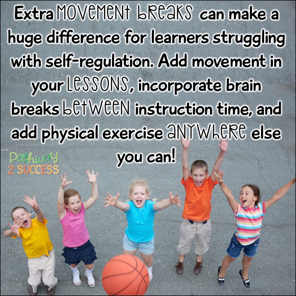 Strategies for kids and teens to help build self regulation skills, including fun and interactive games, books, mindfulness, calming strategies, and lessons. Teaching these skills for self-regulation and self-control can help students become more successful and gives them the tools they need. #selfregulation #selfcontrol #pathway2success