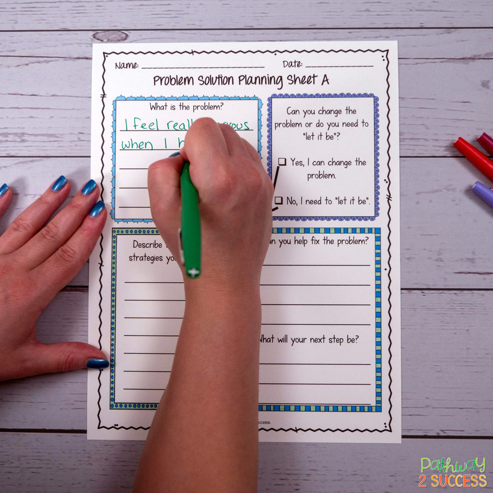 Strategies, activities, and coping skills to help kids and young adults with feelings of anxiety and worries in the classroom. Article includes worksheets, calm down tools, how to recognize signs, and other ideas for educators at school to support students with challenging feelings. #anxiety #pathway2success #socialemotionallearning