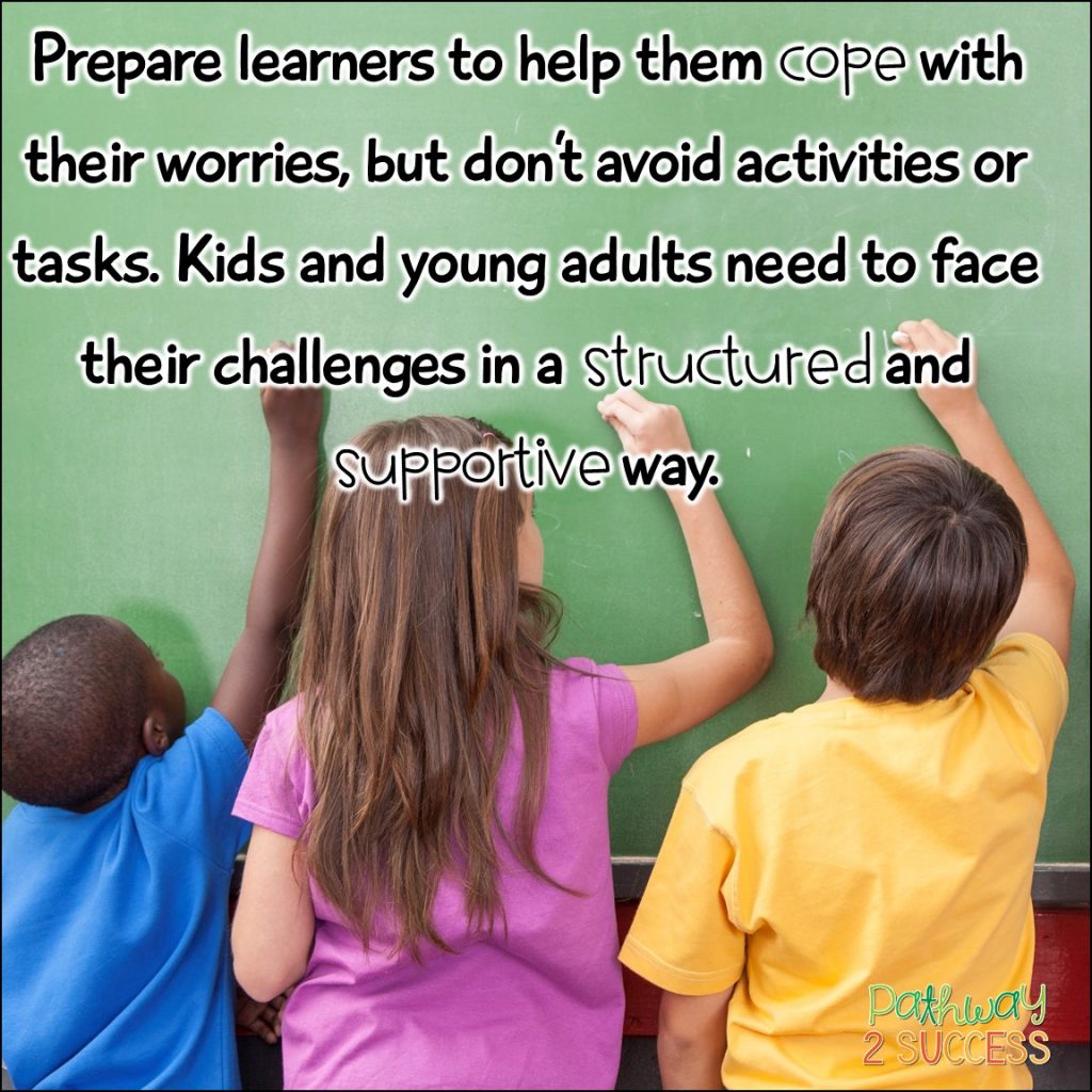 Strategies, activities, and coping skills to help kids and young adults with feelings of anxiety and worries in the classroom. Article includes worksheets, calm down tools, how to recognize signs, and other ideas for educators at school to support students with challenging feelings. #anxiety #pathway2success #socialemotionallearning