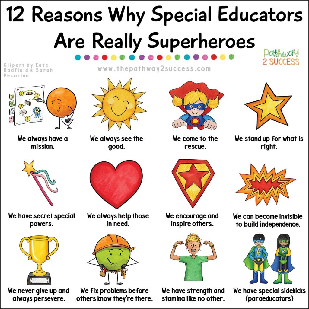 12 Reasons Why Special Educators are Really Superheroes! Special education teachers do it all from teaching lessons, leading small groups, running IEP meetings, contacting parents, providing modifications at the last minute, and more. #specialeducation #pathway2success