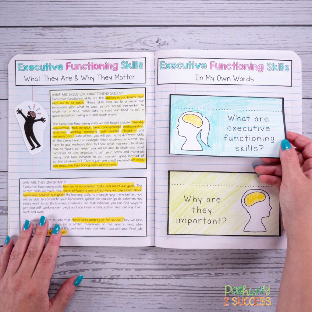 Over 15 ways to teach executive functioning skills to kids and young adults to help them plan, organize, manage time, learn study skills, pay attention, and more. Helpful tips and tricks for educators and support staff to help students be successful in middle and high school. #executivefunctioning #studyskills #pathway2success