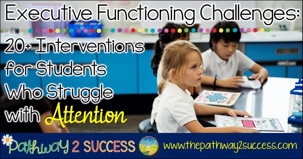Over 20 interventions, strategies, and supports to help teach attention skills to kids and young adults. Being able to focus and pay attention is a requirement for learning! Use these activities to help students with ADHD and ALL learners improve focus while improving your classroom management. Try attention grabbers, setting a timer, using fidgets, implementing flexible seating, and more. This is for regular education AND special education needs! #adhd #pathway2success