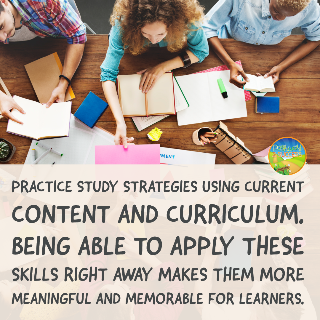 20+ strategies, ideas, and some free resources you can use to teach kids and young adults study strategies for academic success! Students at the middle and high school level need good study habits to do their best, including writing homework down, studying for tests, and staying organized. All teachers can give these a try! #studyskills #pathway2success