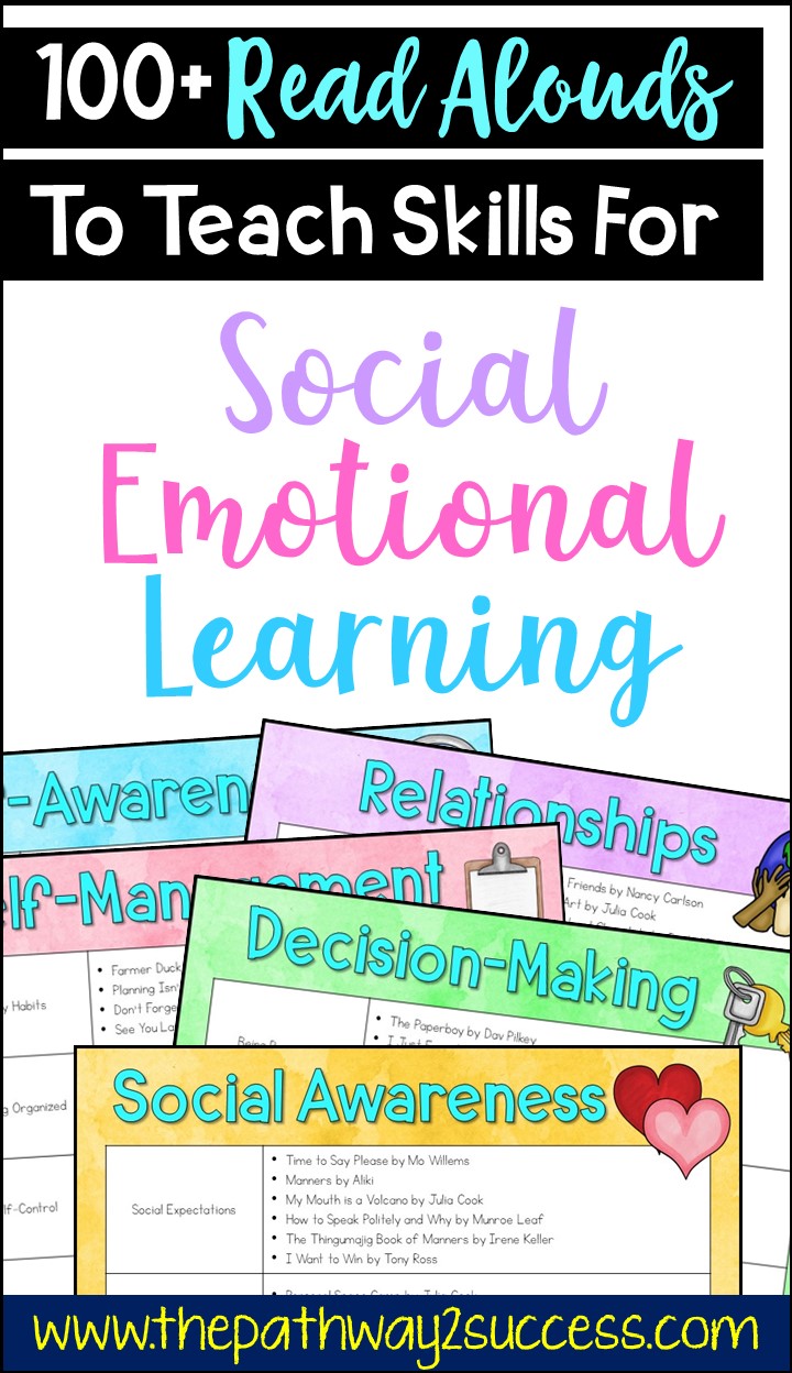 100+ Read aloud short stories to integrate social emotional learning into the classroom. Elementary teachers and even middle school educators can use these texts to discuss SEL skills like empathy, friendships, emotions, decision-making and more. Read and grab your free printable list! #sel #socialemotionallearning #pathway2success