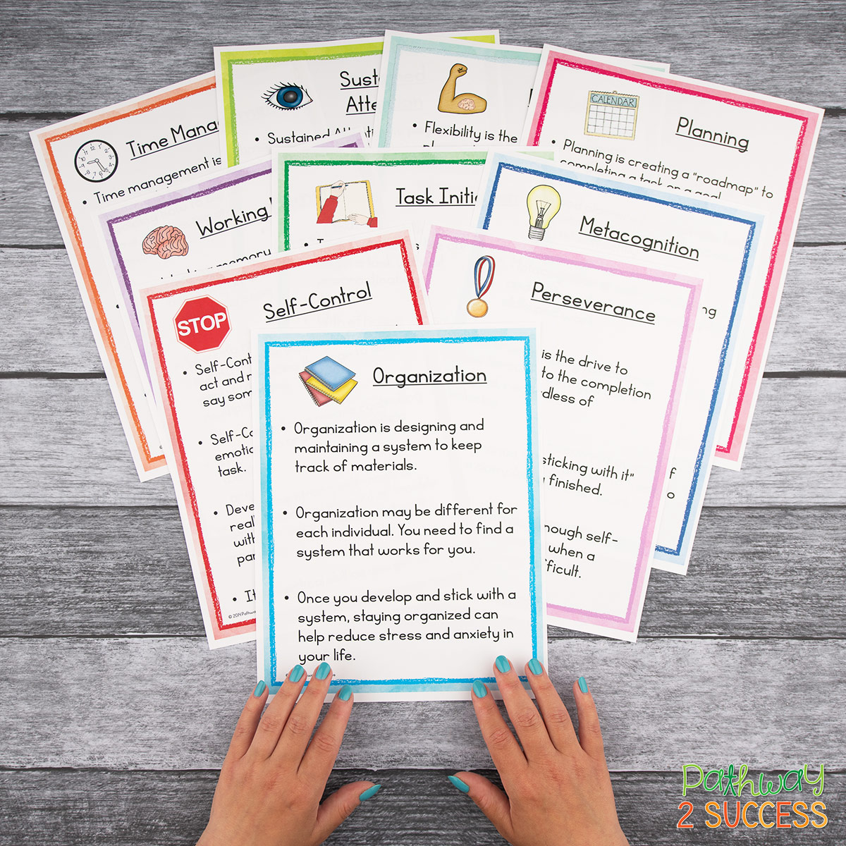 Over 15 strategies for executive functioning that all educators and teachers can use to help struggling students. Whether kids are having difficulty with attention, organization, self-control, or flexibility, these ideas and printable resources will help kids and teens find success in the classroom! #executivefunctioning #pathway2success