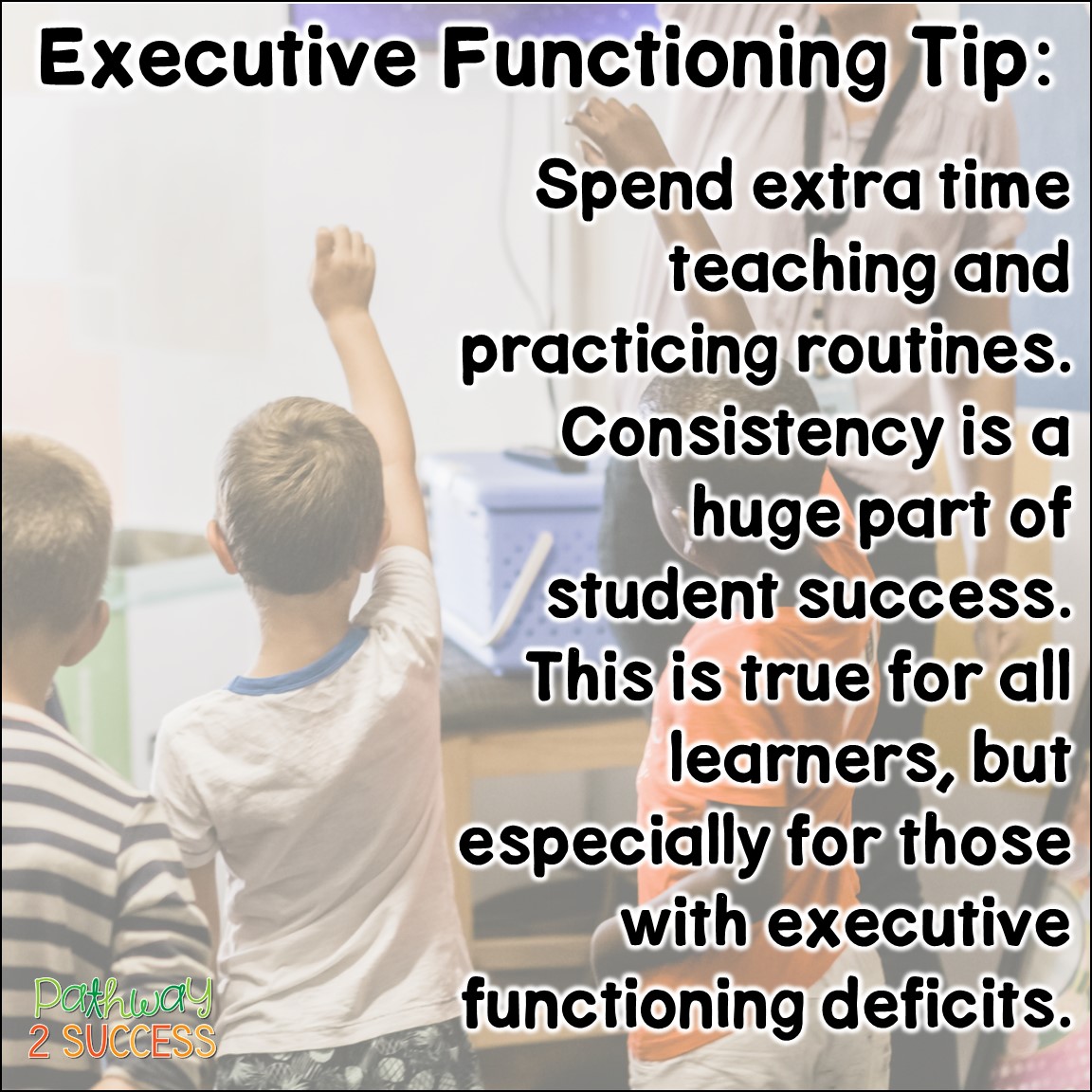 Over 15 strategies for executive functioning that all educators and teachers can use to help struggling students. Whether kids are having difficulty with attention, organization, self-control, or flexibility, these ideas and printable resources will help kids and teens find success in the classroom! #executivefunctioning #pathway2success