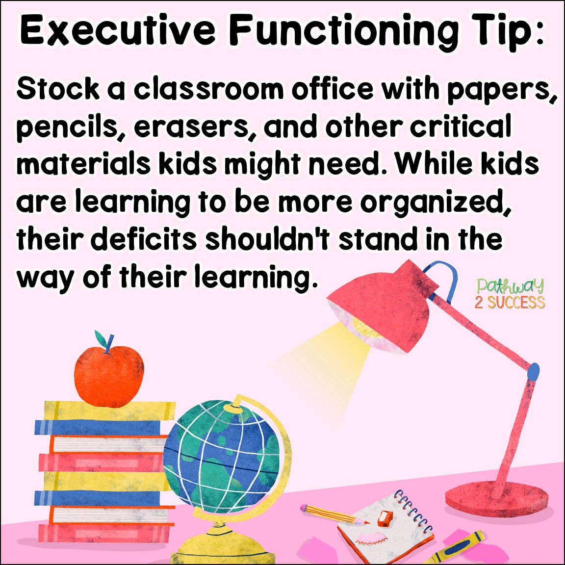 Over 15 strategies for executive functioning that all educators and teachers can use to help struggling students. Whether kids are having difficulty with attention, organization, self-control, or flexibility, these ideas and printable resources will help kids and teens find success in the classroom! #executivefunctioning #pathway2success