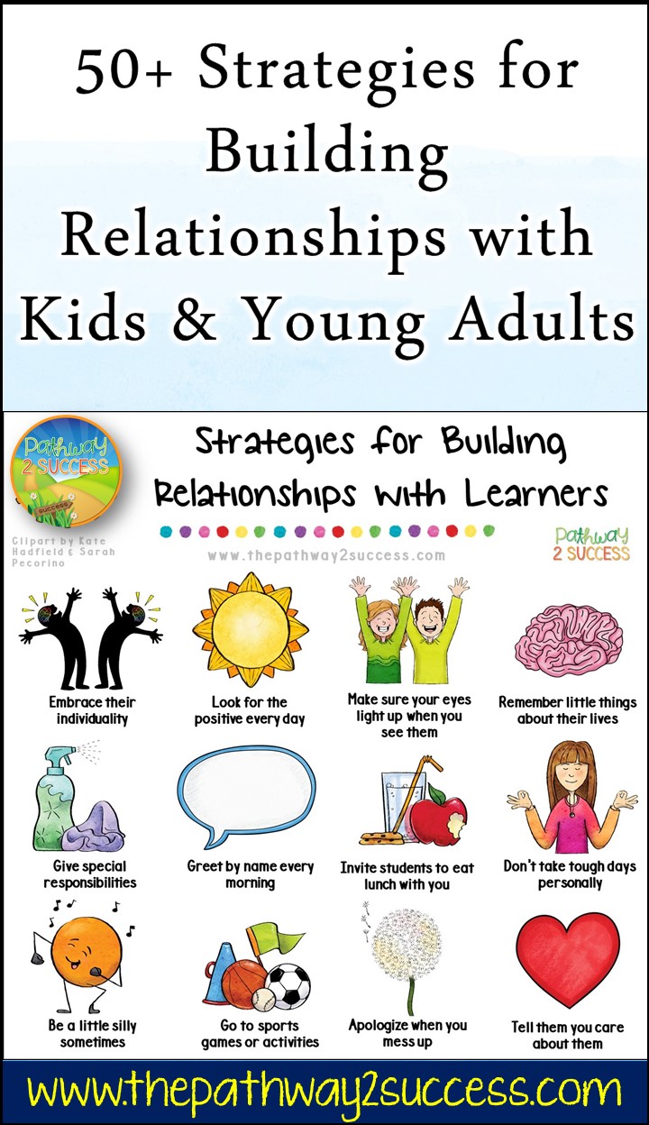 Over 50 strategies for building relationships with kids and young adults. Pin this visual to share!