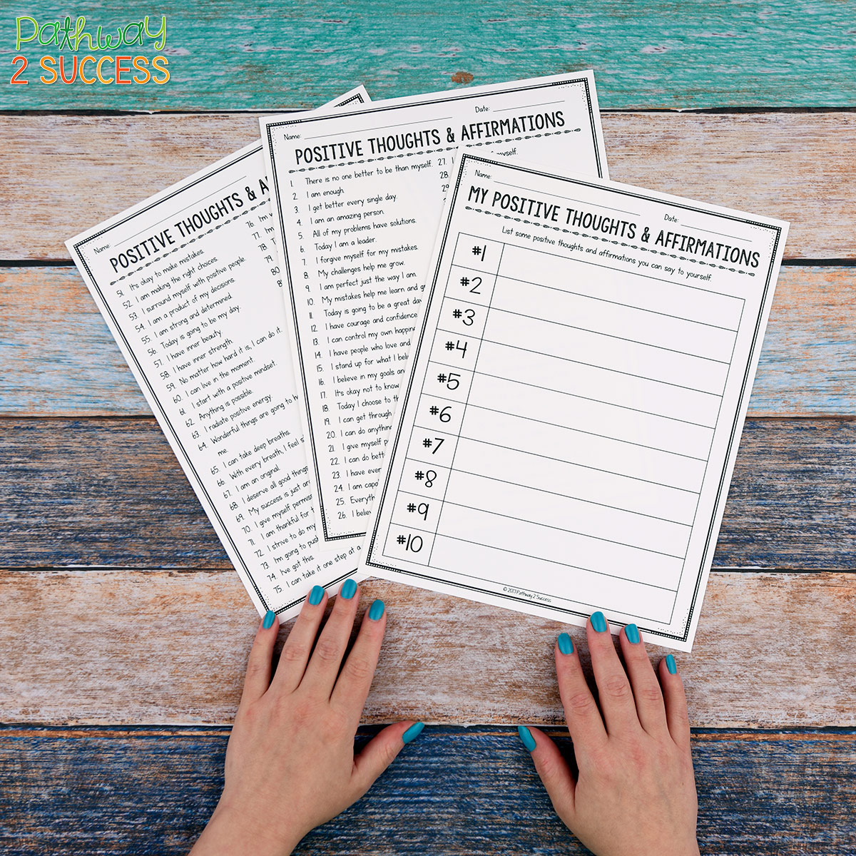 Learn simple strategies to teach positive self-talk to children and teen today! Positive affirmations are a healthy way to promote positive thinking skills with students to help them manage tough emotions, work through challenges, and recognize their own individual potential. This article comes with ready to use ideas and free printable lists to get started. #positiveselftalk #pathway2success