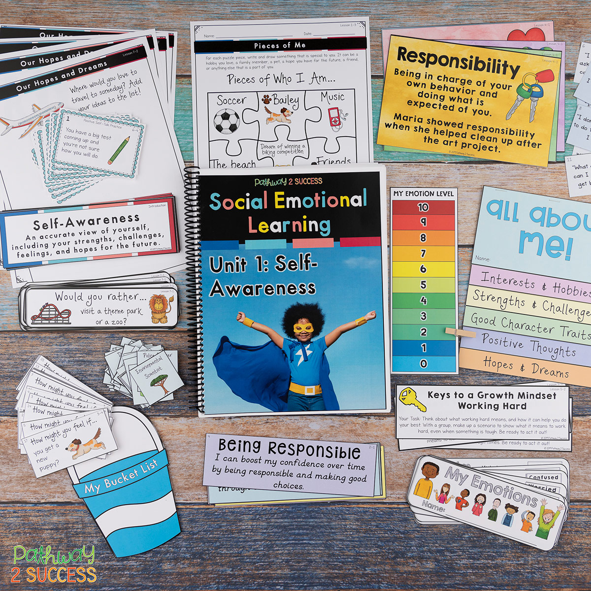 Social emotional learning skills are critical for success! Use this social emotional learning complete curriculum to help elementary learners acquire skills like empathy, confidence, conflict resolution, decision-making, and more. #pathway2success