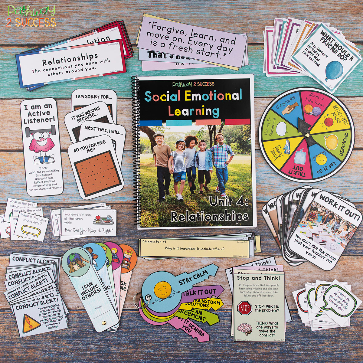 Social emotional learning skills are critical for success! Use this social emotional learning complete curriculum to help elementary learners acquire skills like empathy, confidence, conflict resolution, decision-making, and more. #pathway2success