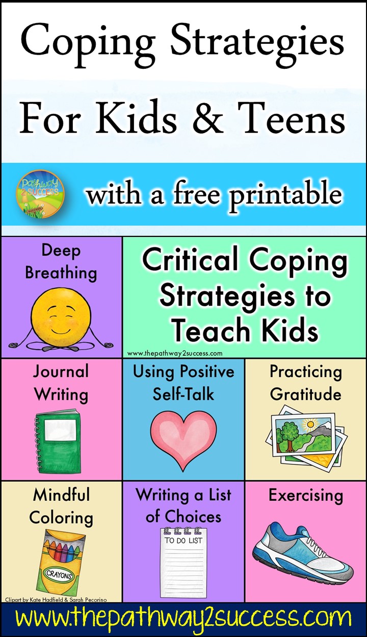 Coping strategies are the skills and tools to help kids and teens manage stress and tough emotions. Practice strategies like deep breathing, journal writing, practicing gratitude, mindful coloring, and more. #pathway2success