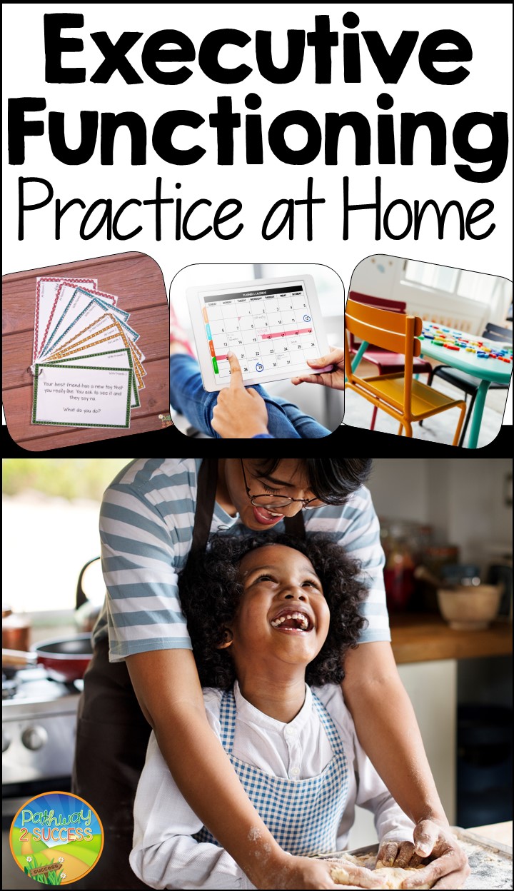 Strategies for parents and educators to help support executive functioning skills at home. Post includes some free digital and printable resources, along with several tips for organization, attention, planning, self-control, and more. #pathway2success