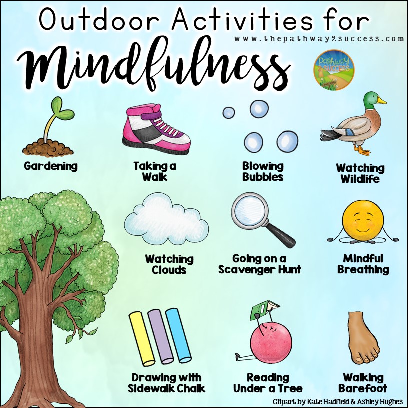 18+ Mindfulness activities for kids and teens to practice outside. These activities are perfect for a mindful summer activity, incorporating physical activity, or just a planned way to get outside of the classroom during the school day. #mindfulness #pathway2success