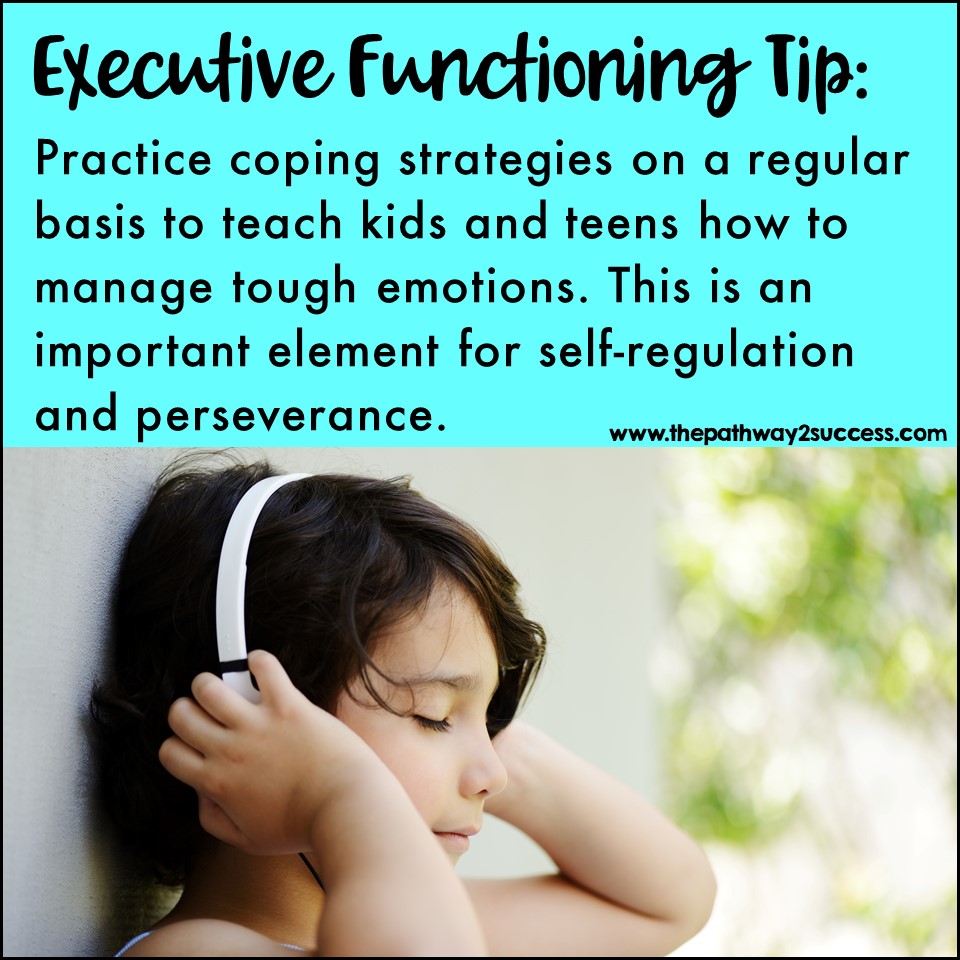 Practice coping strategies on a regular basis to teach kids and teens how to manage tough emotions. This is an important element for self-regulation and perseverance.