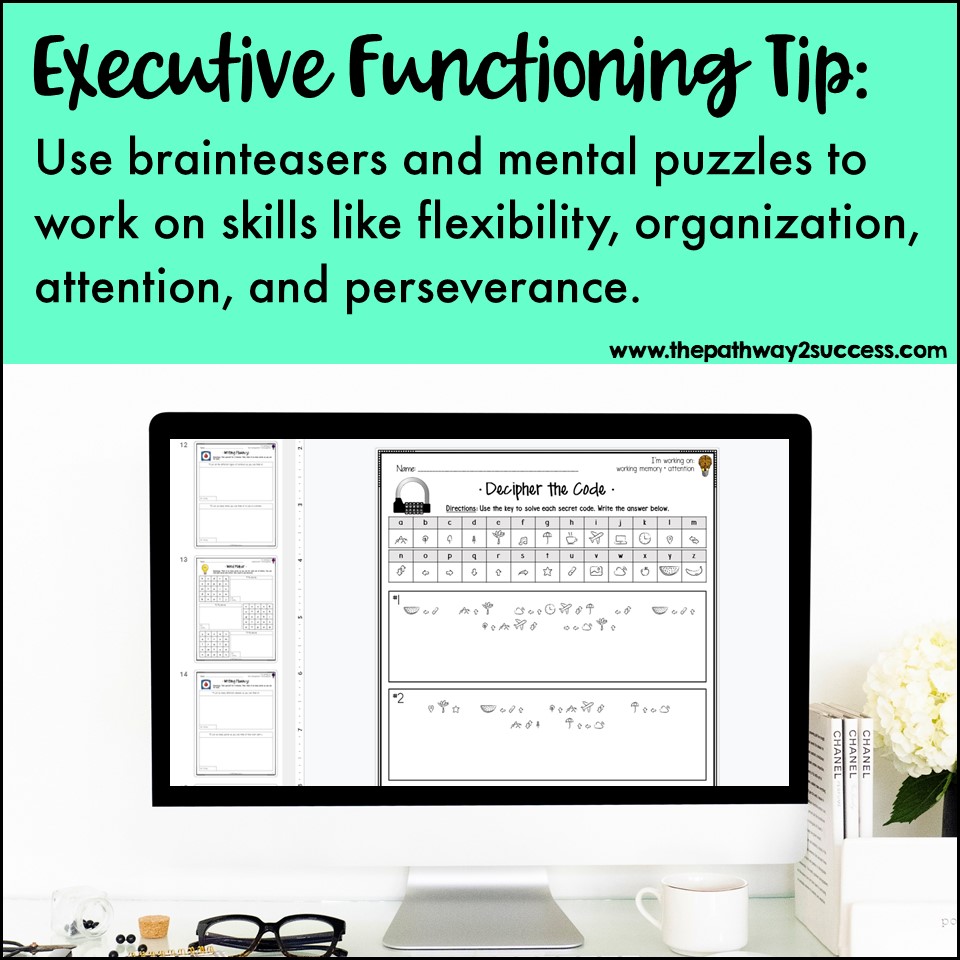 Executive functioning brain games with "decipher the code" activity