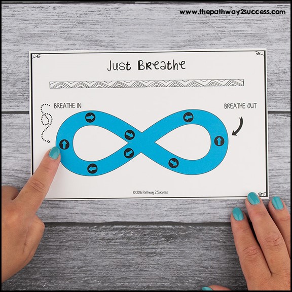 breathe board for mindfulness in the shape of an infinity sign with arrows showing where to breathe
