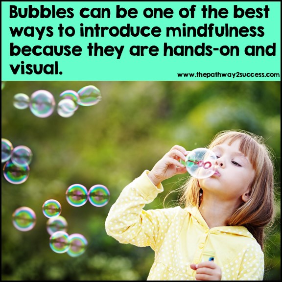 A young girl mindfully blowing bubbles outside