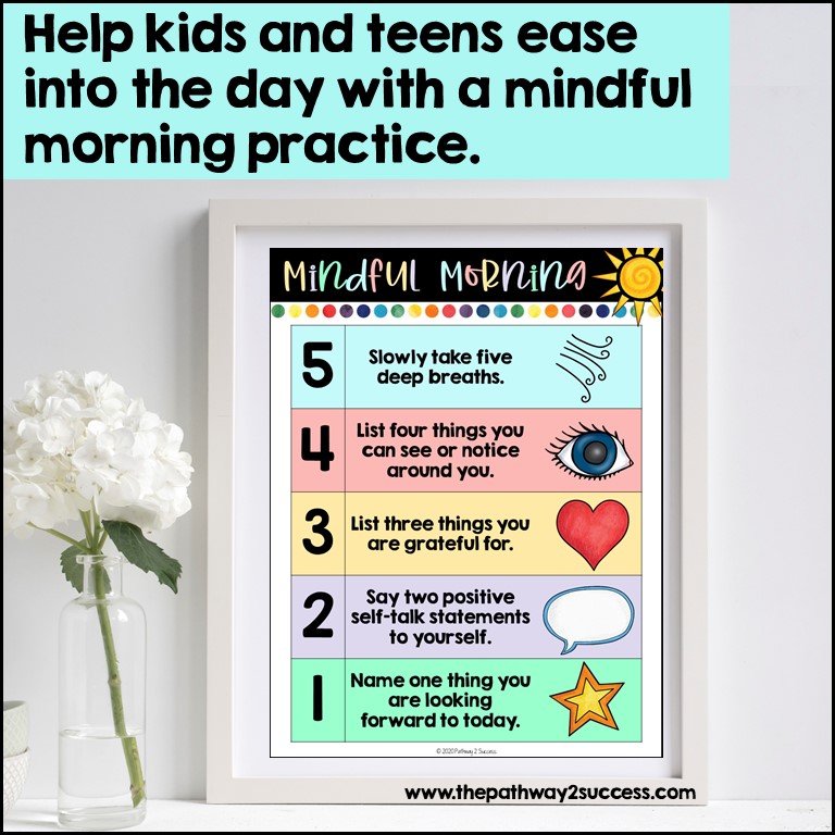 Mindful morning practice with a 5-4-3-2-1 check-in activity