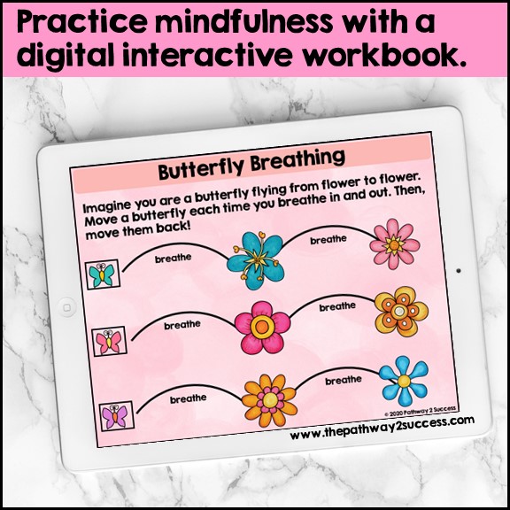 digital mindfulness workbook with a butterfly breathing activity