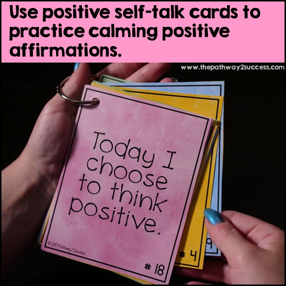 positive self-talk cards on a ring with the phrase, "Today I choose to think positive."