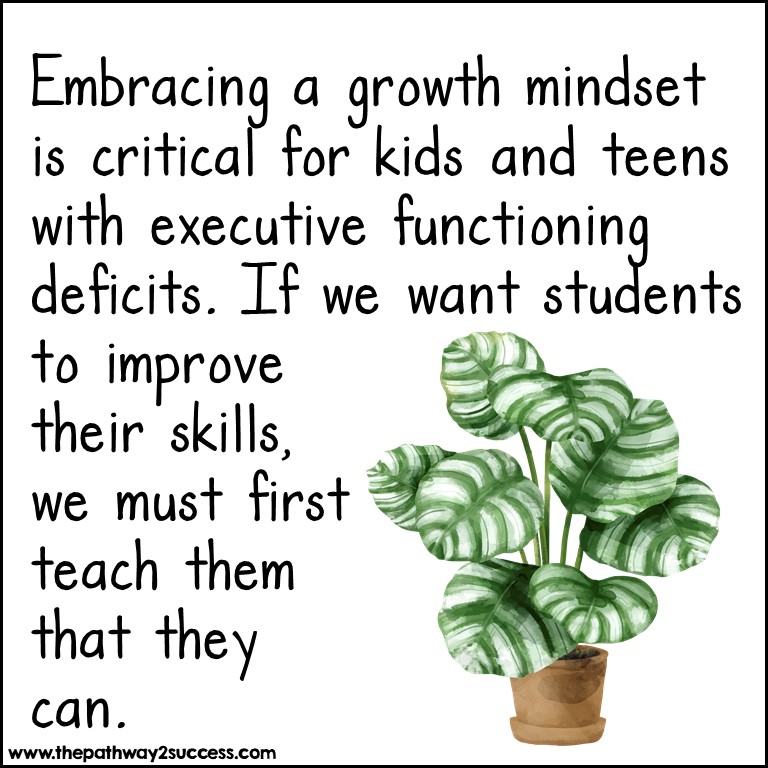 Embracing a growth mindset is critical for kids and teens with executive functioning deficits. If we want students to improve their skills, we must first teach them that they can.