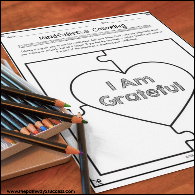 Free mindful coloring worksheets for kids and teens.