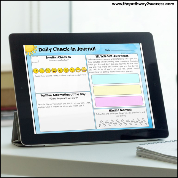 SEL Daily Check-In Journal for self-awareness skills.