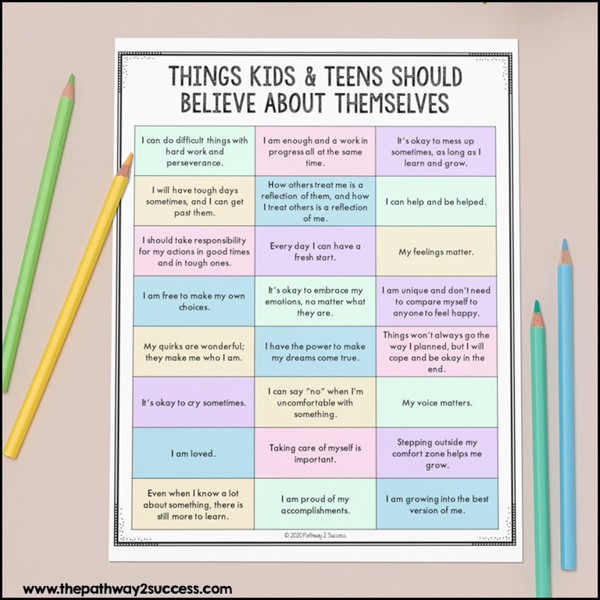List of things kids and teens should believe about themselves.