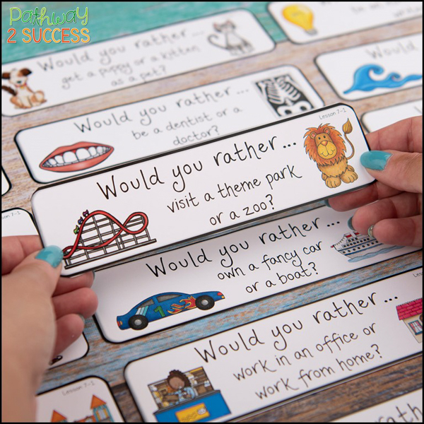 "would you rather" questions to help kids develop self-awareness skills.