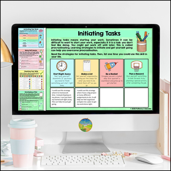 Computer screen showing the executive functioning lesson for initiating tasks