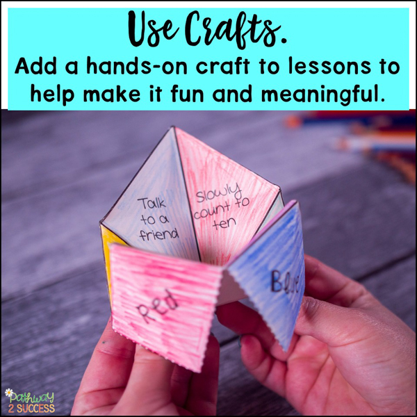 Coping strategies fortune teller craft with the strategies "talk to a friend" and "slowly count to ten."