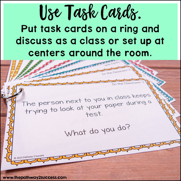 Social scenario task cards can be used for discussions or centers around the room.