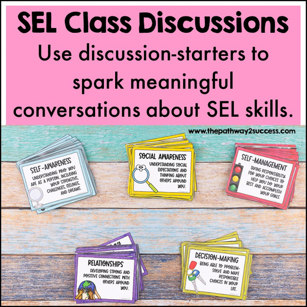 SEL class discussion task cards to integrate social emotional learning skills for students.