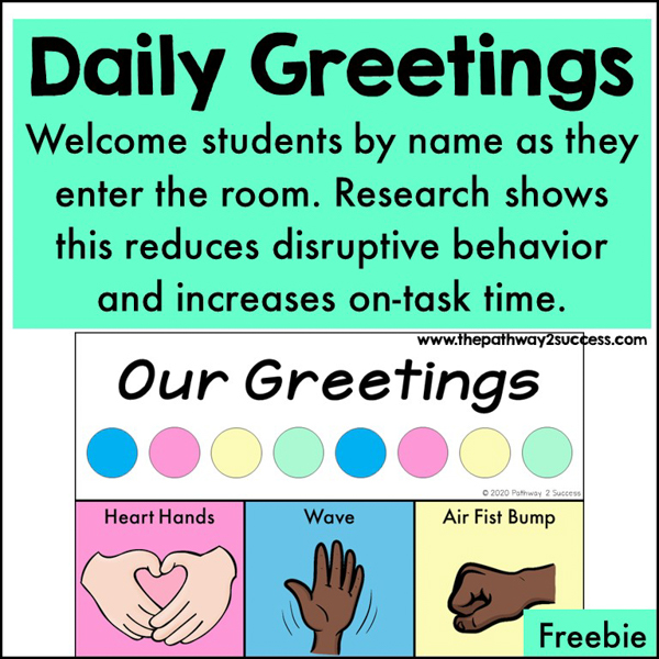 daily greeting page with heart hands, wave, and fist bump.