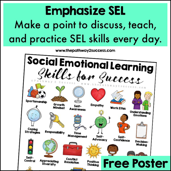 Make social emotional learning a focus in the classroom for children and teens to help focus on mental health supports. Use this free poster to help.