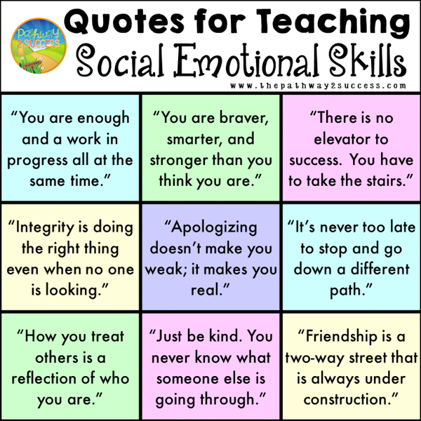 Quotes for teaching social emotional skills in the classroom to children and young adults.