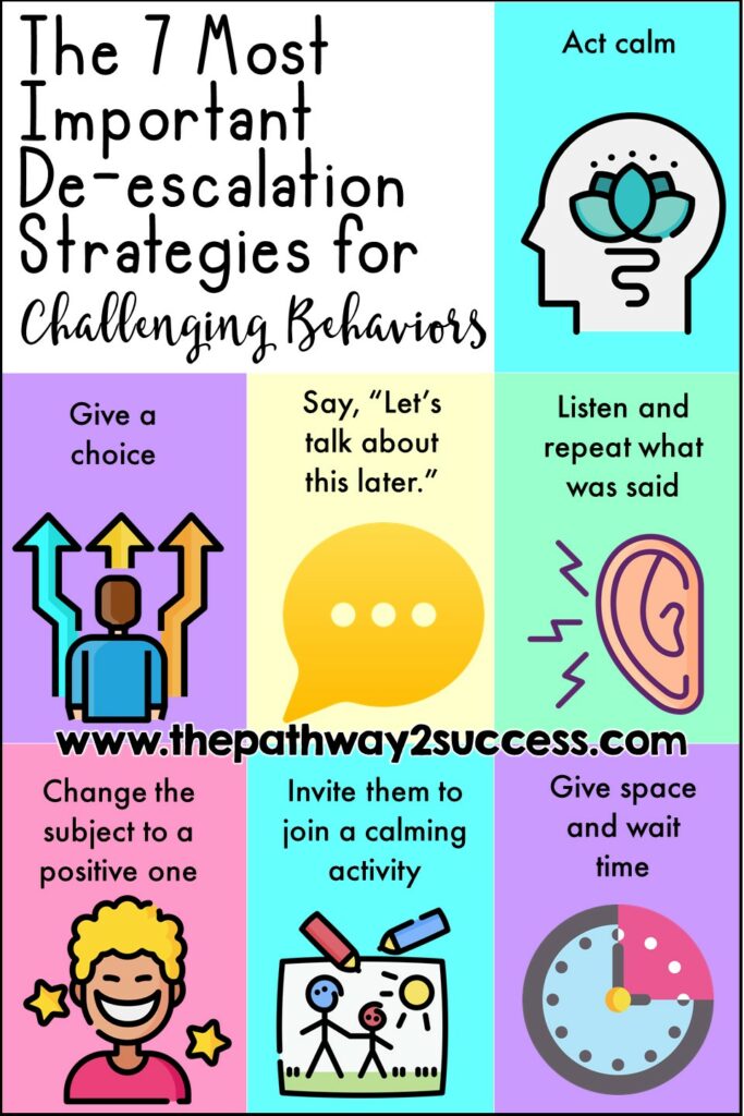 The 7 most important de-escalation strategies to use for challenging behaviors in the classroom and beyond.